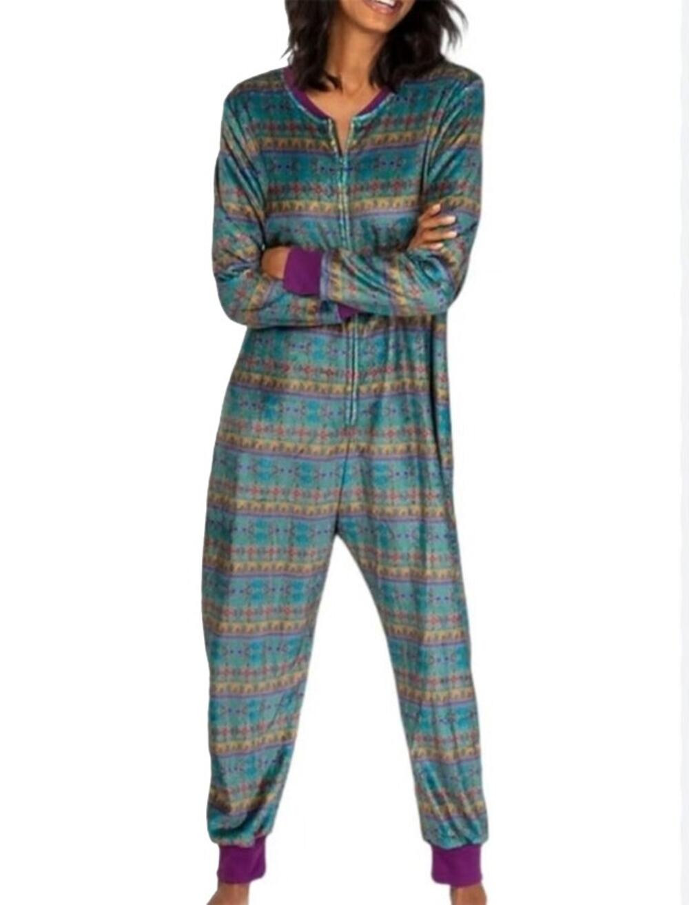 Natural Life Womens Floral Fair Isle Fleece Lined Onesie Size M Full Zip Lounge